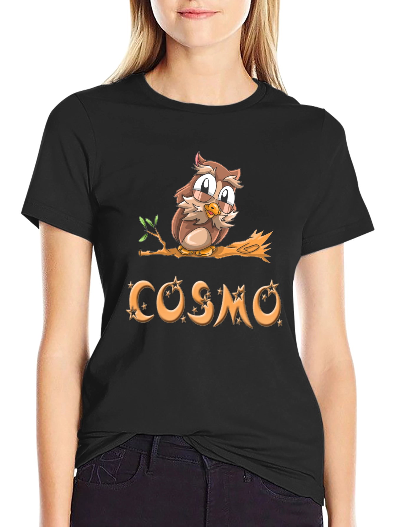 Cosmo Owl Graphic Tee - Black Cotton Blend