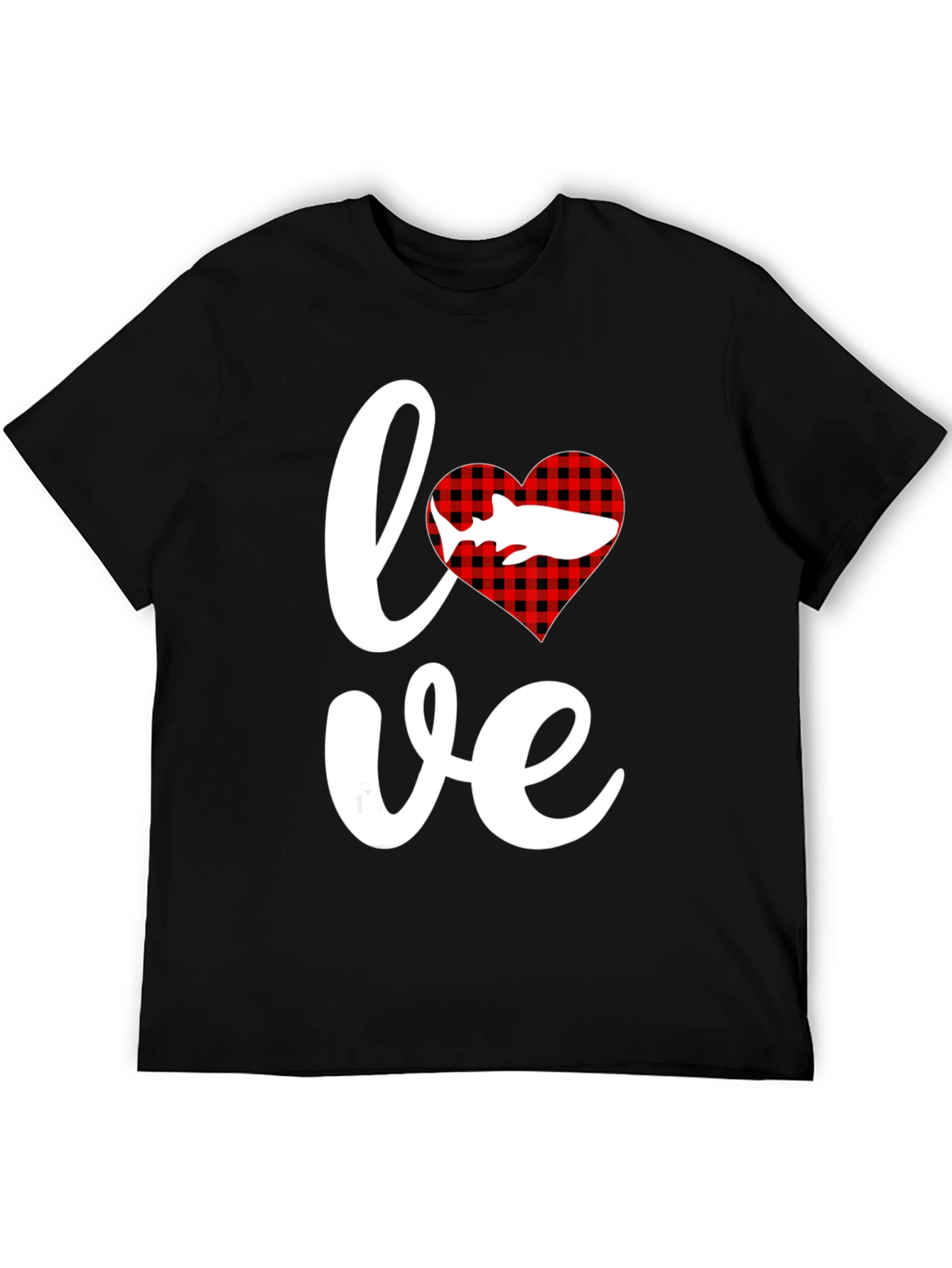Love Shark T-Shirt - Red Buffalo Plaid Heart