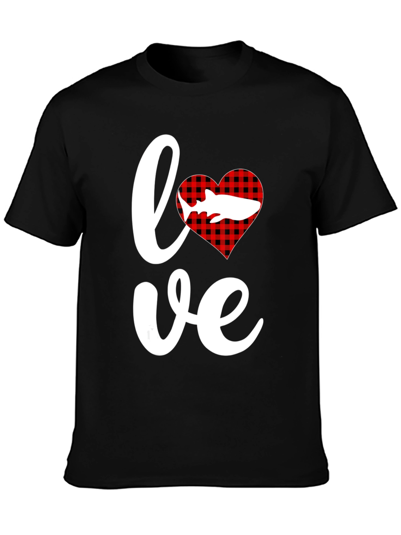 Love Shark T-Shirt - Red Buffalo Plaid Heart