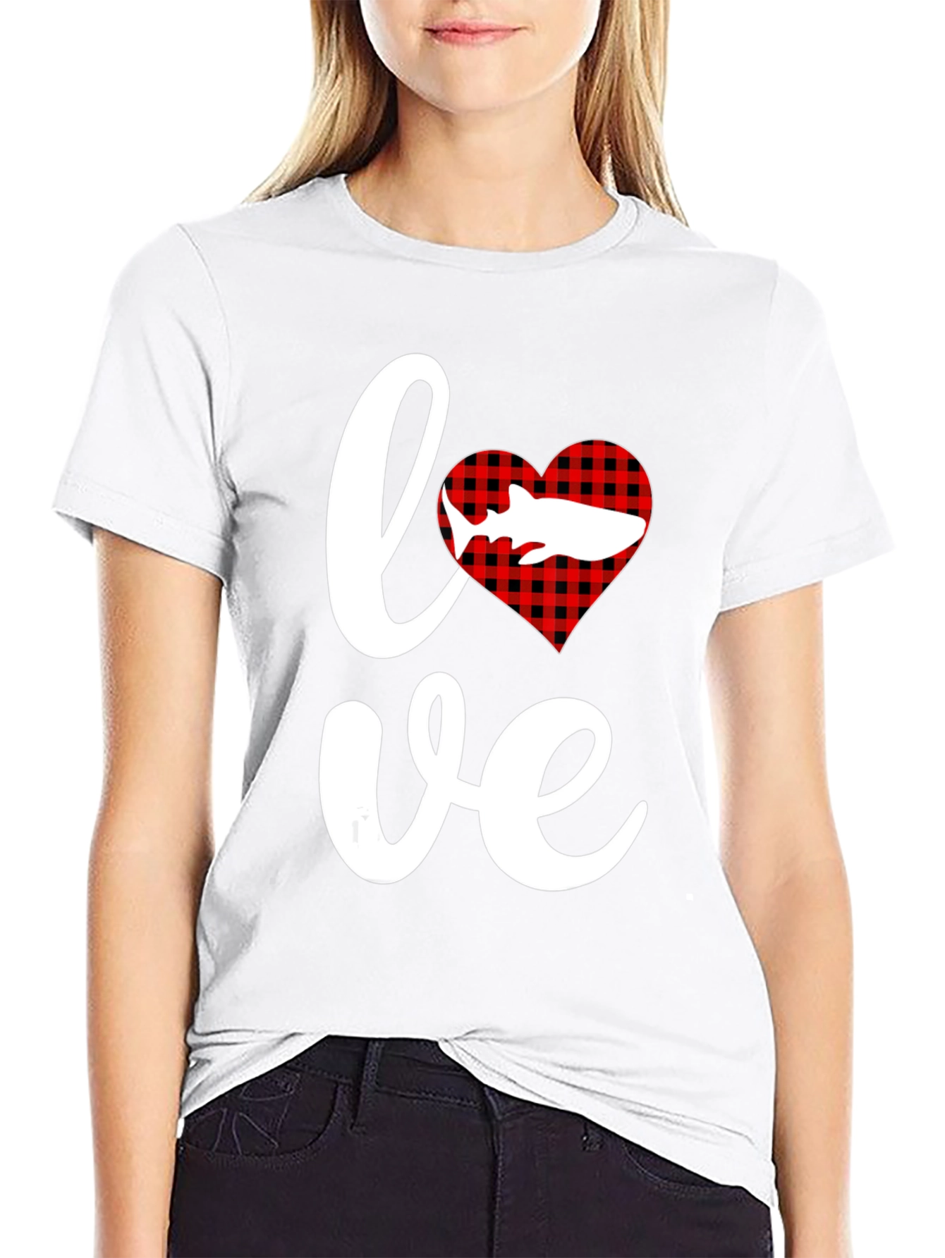 Love Shark T-Shirt - Red Buffalo Plaid Heart