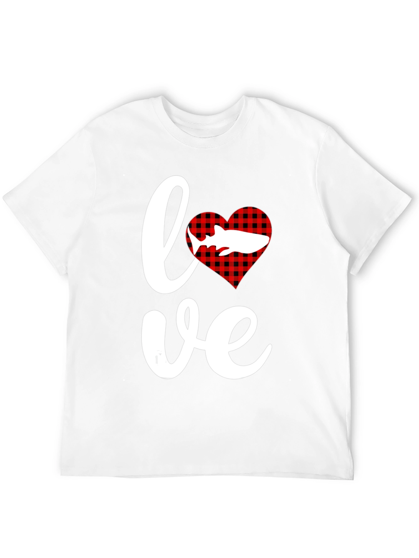 Love Shark T-Shirt - Red Buffalo Plaid Heart