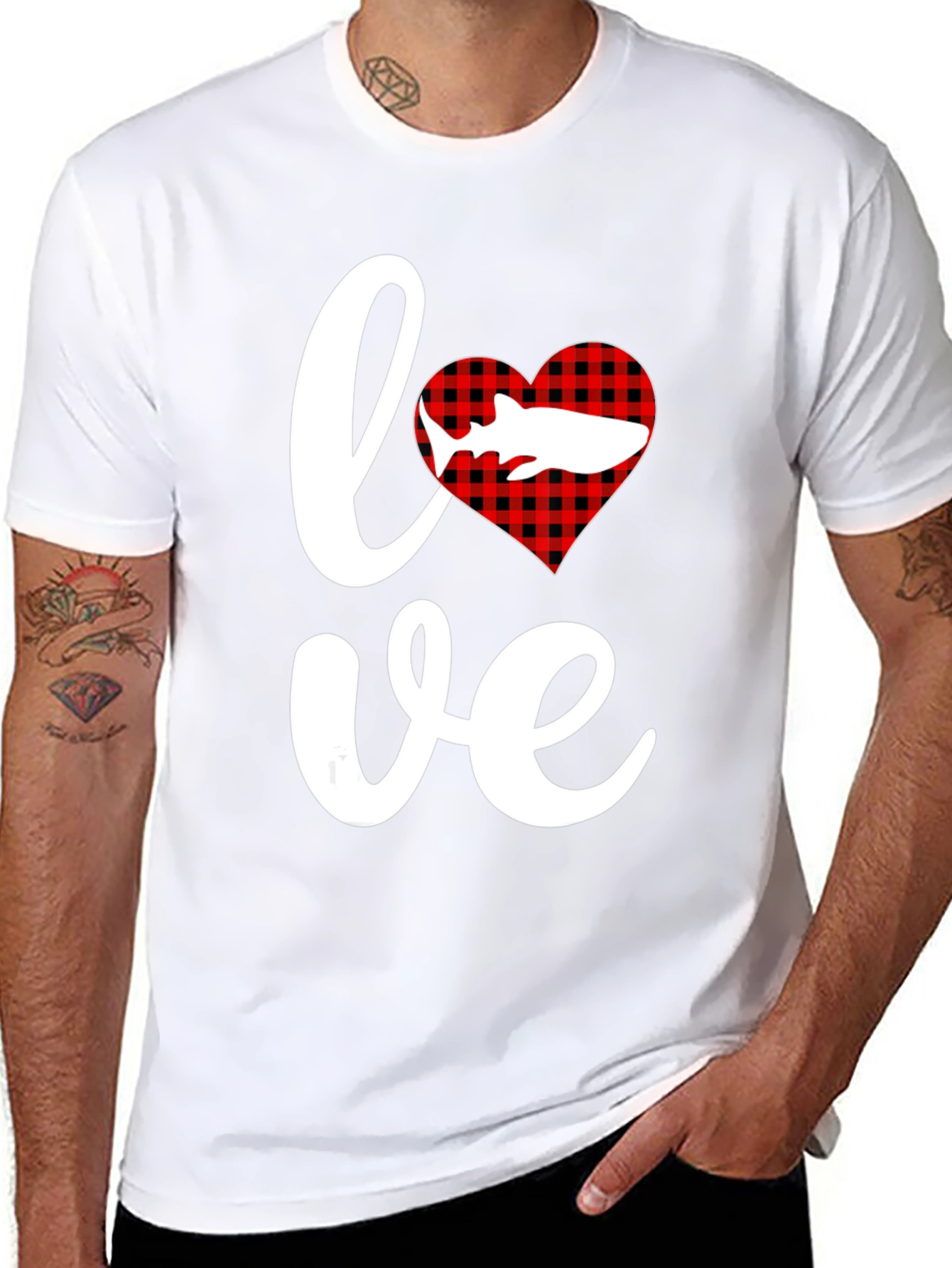 Love Shark T-Shirt - Red Buffalo Plaid Heart