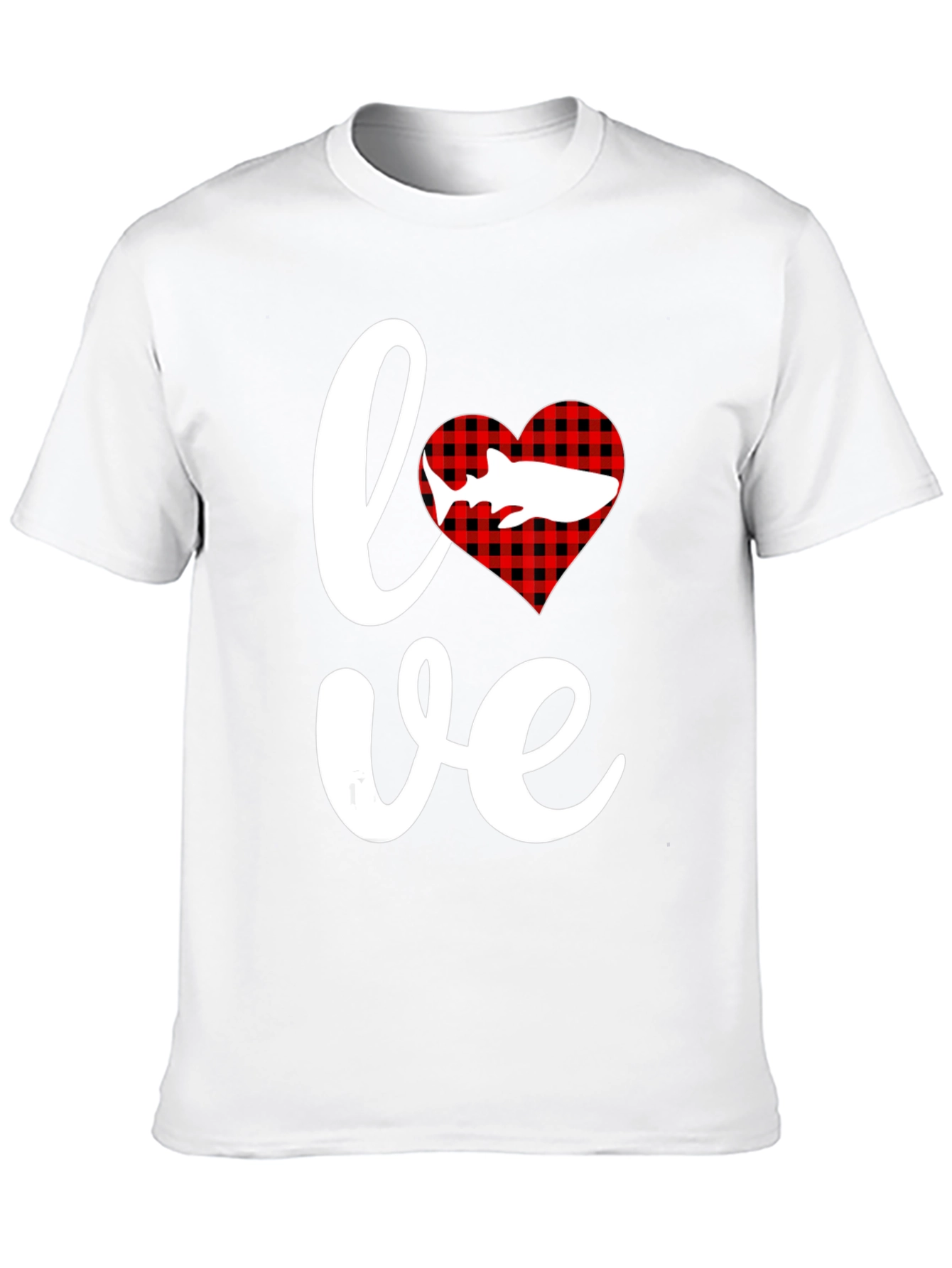 Love Shark T-Shirt - Red Buffalo Plaid Heart