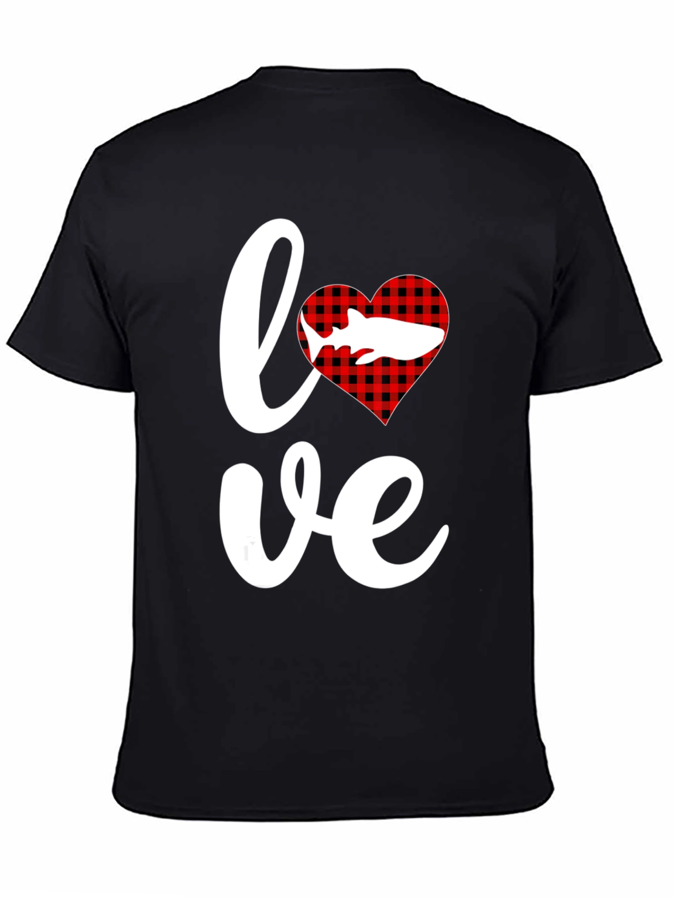 Love Shark T-Shirt - Red Buffalo Plaid Heart