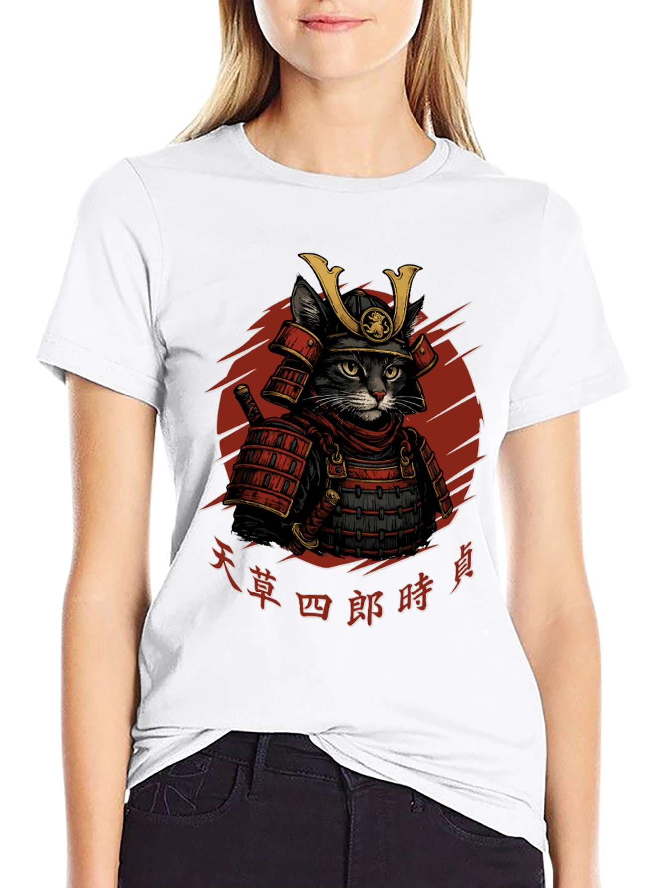 Samurai Cat Graphic T-Shirt - Black