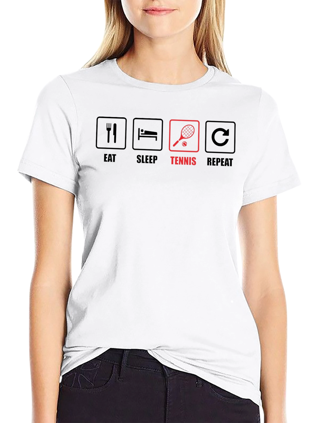 Eat Sleep Tennis Repeat T-Shirt - Black