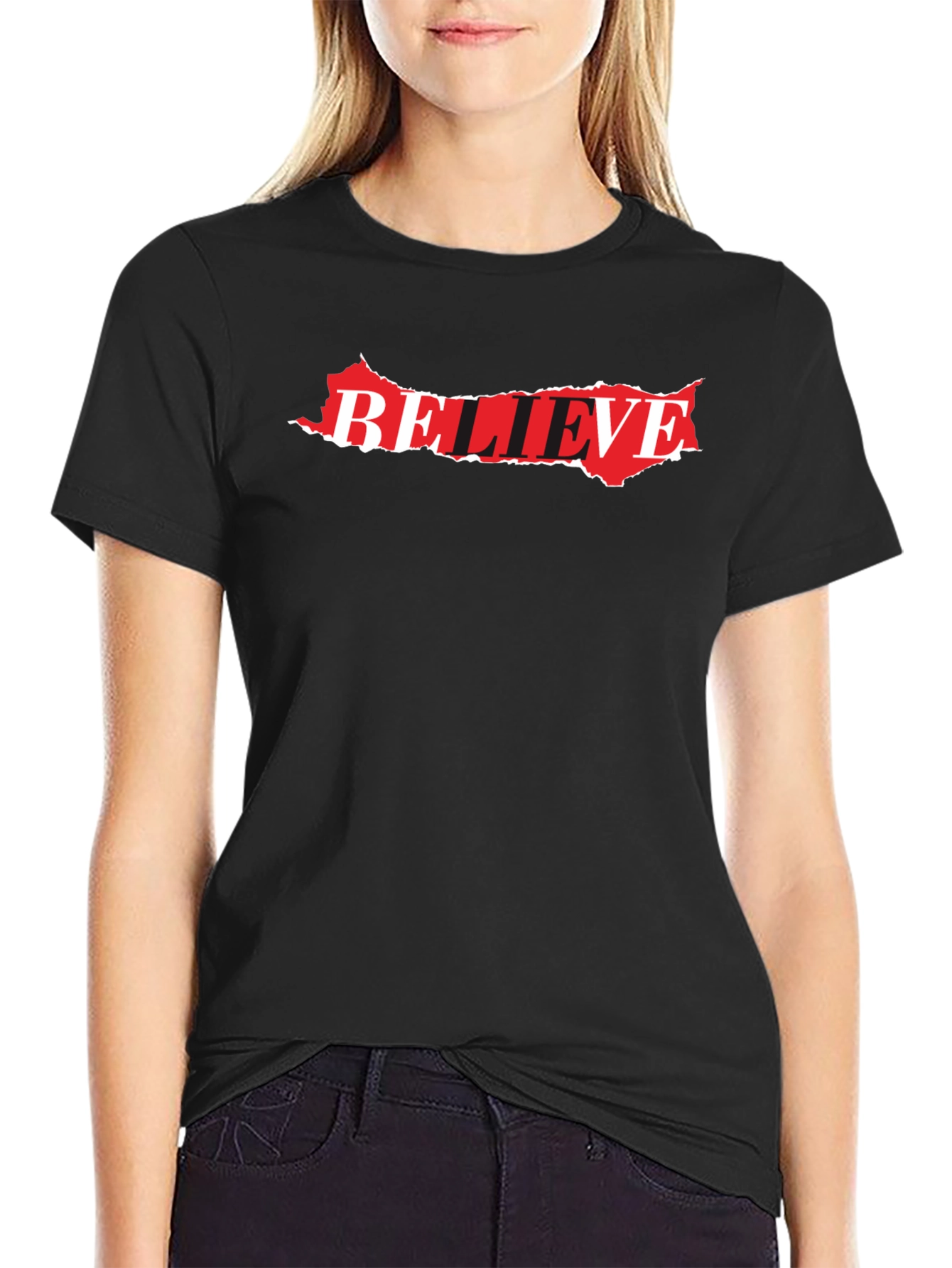Believe Graphic Tee - Stylish Black Cotton Blend T-Shirt