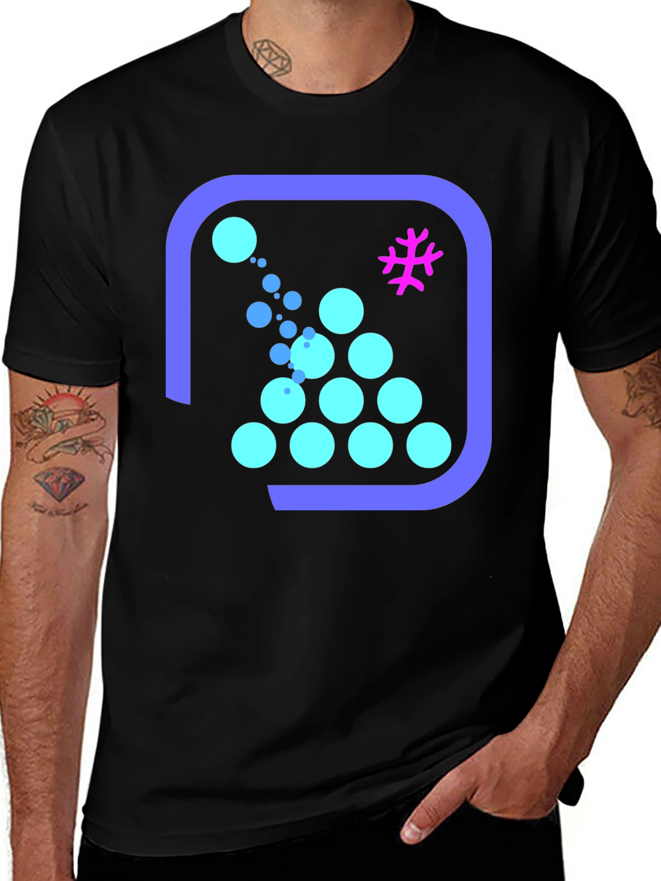 Geometric Bubble Pattern Black T-Shirt
