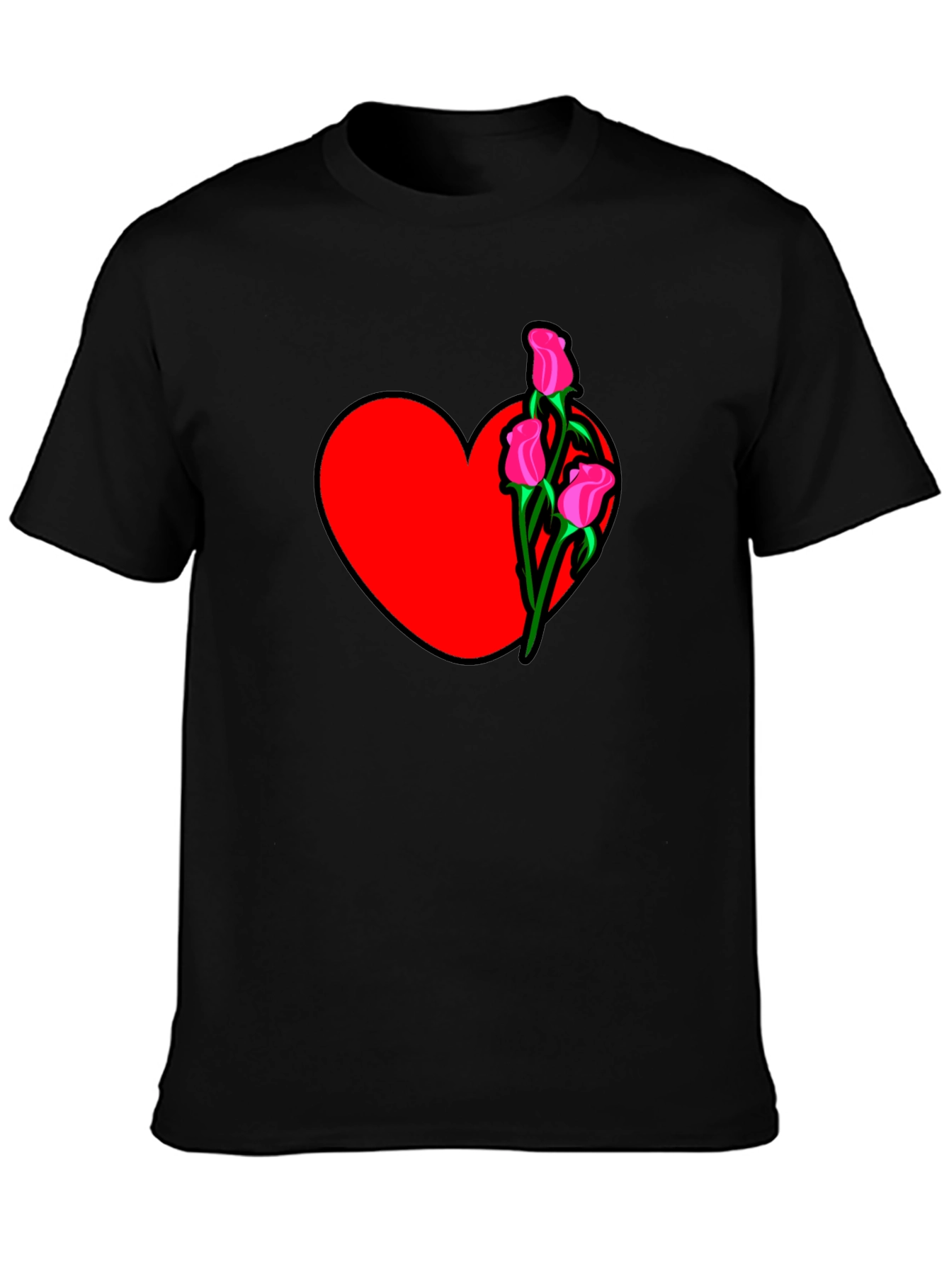 Heart and Roses Black T-Shirt