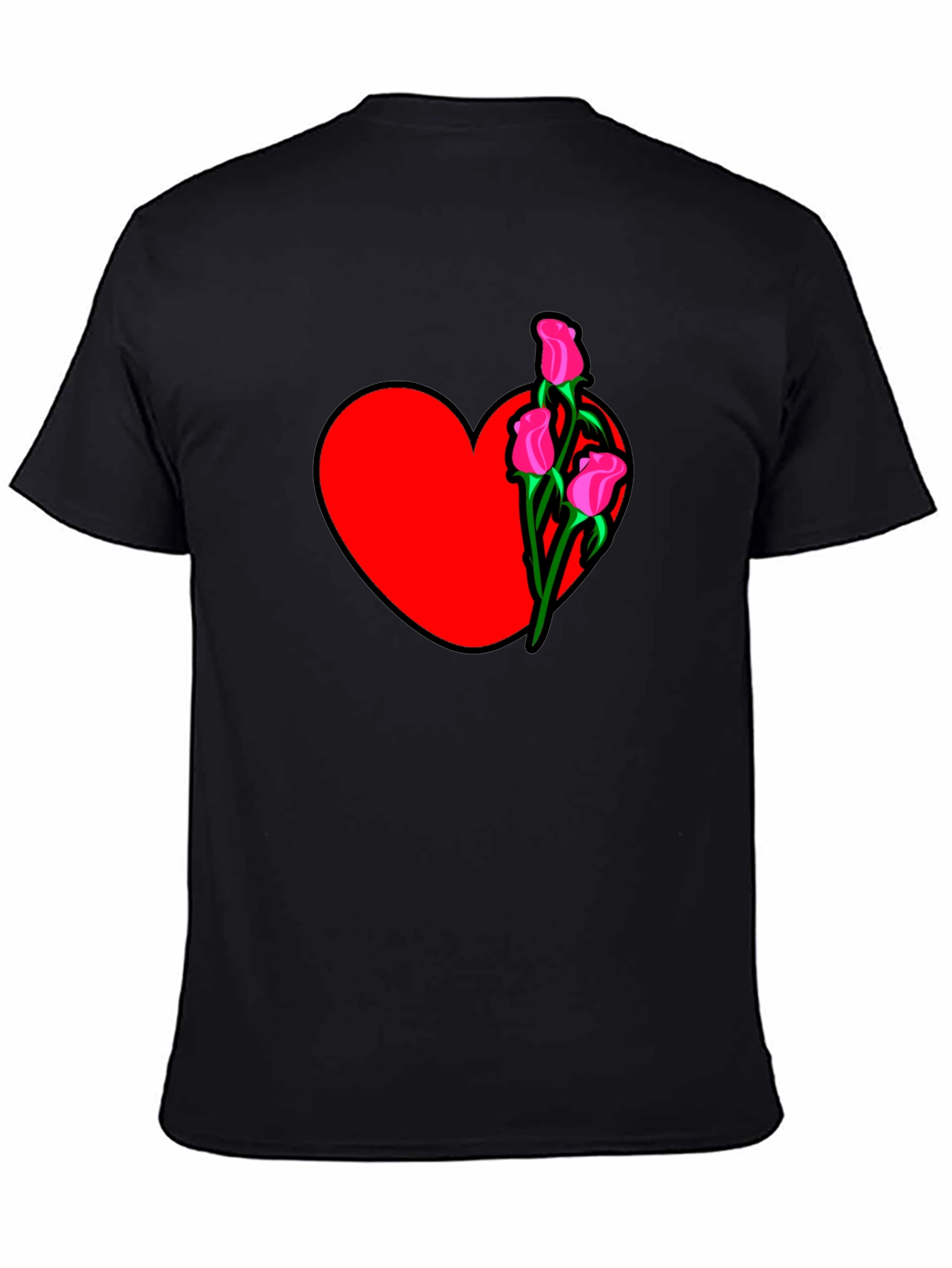 Heart and Roses Black T-Shirt