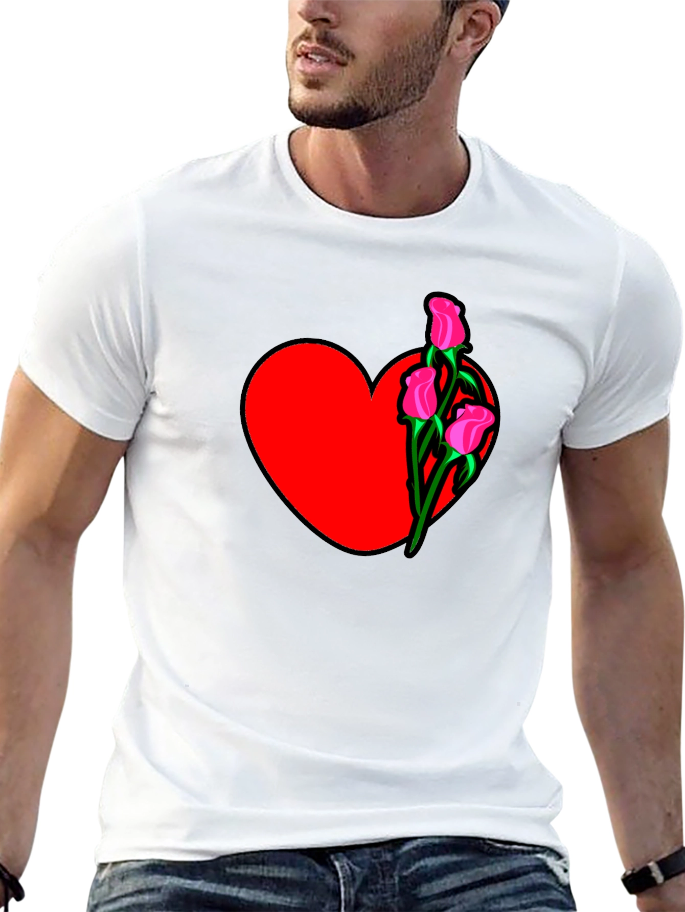 Heart and Roses Black T-Shirt