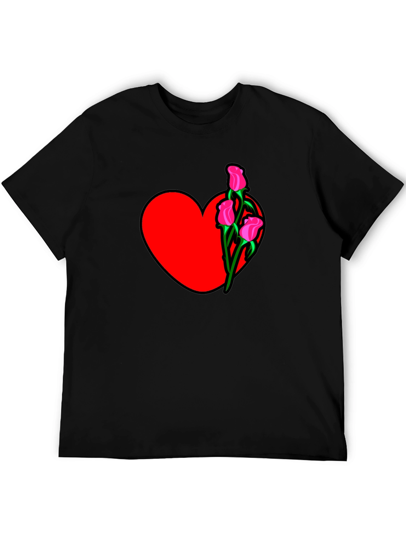 Heart and Roses Black T-Shirt
