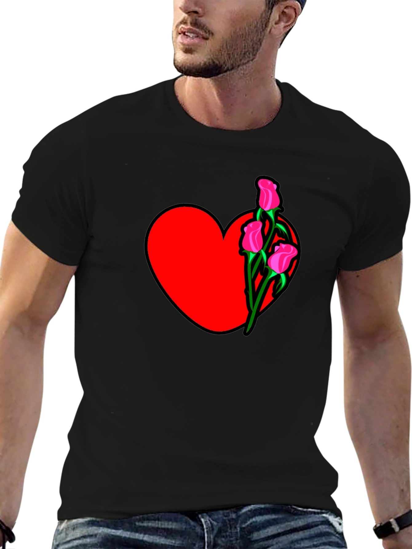 Heart and Roses Black T-Shirt
