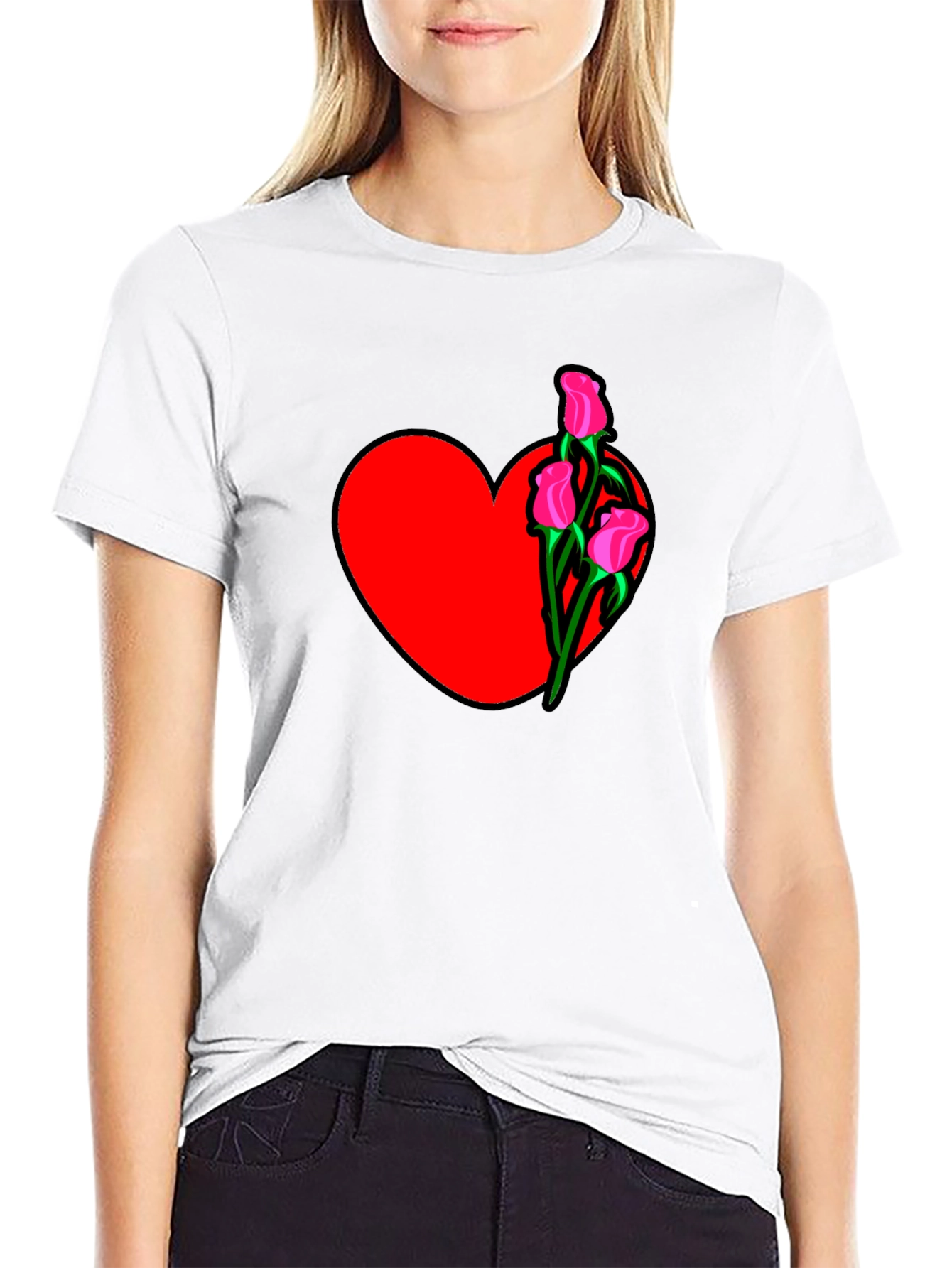 Heart and Roses Black T-Shirt