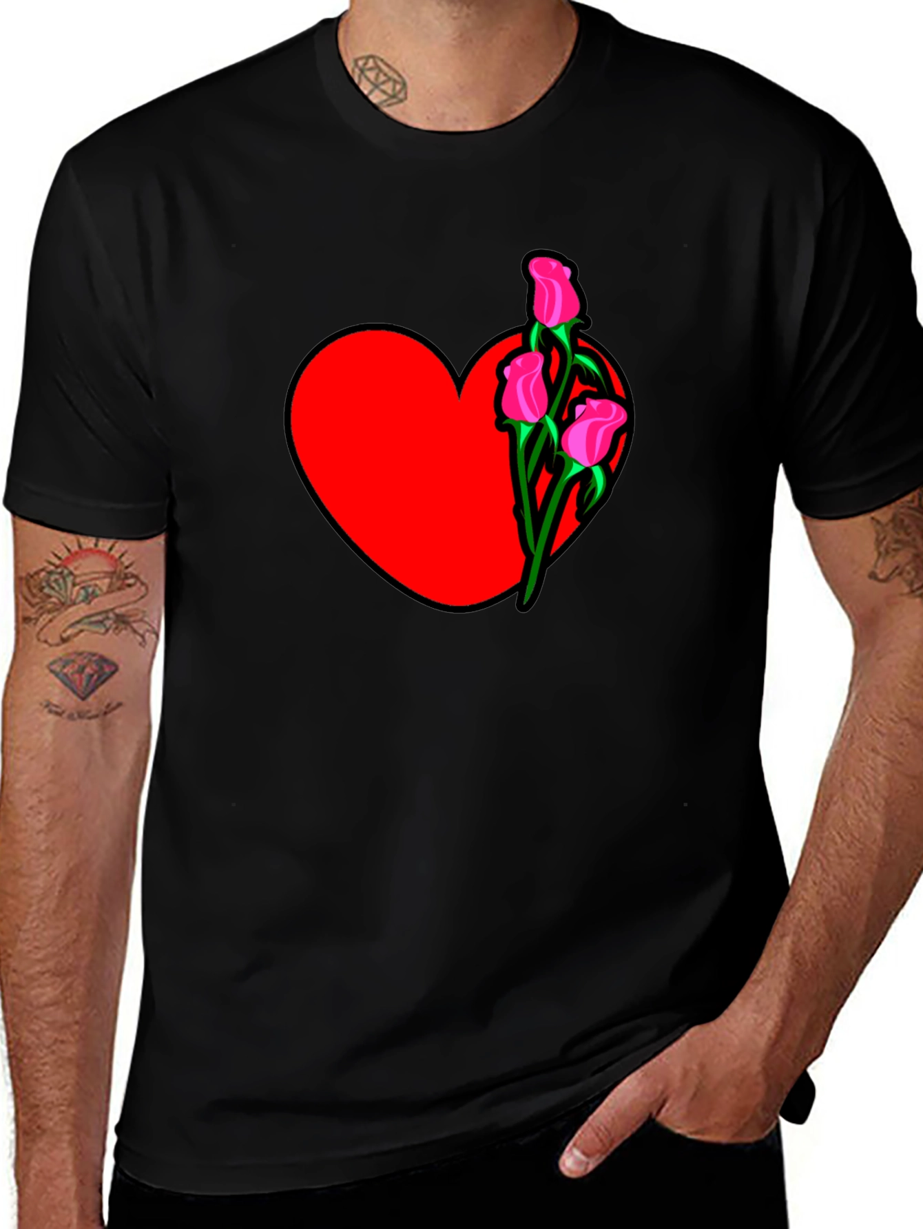 Heart and Roses Black T-Shirt