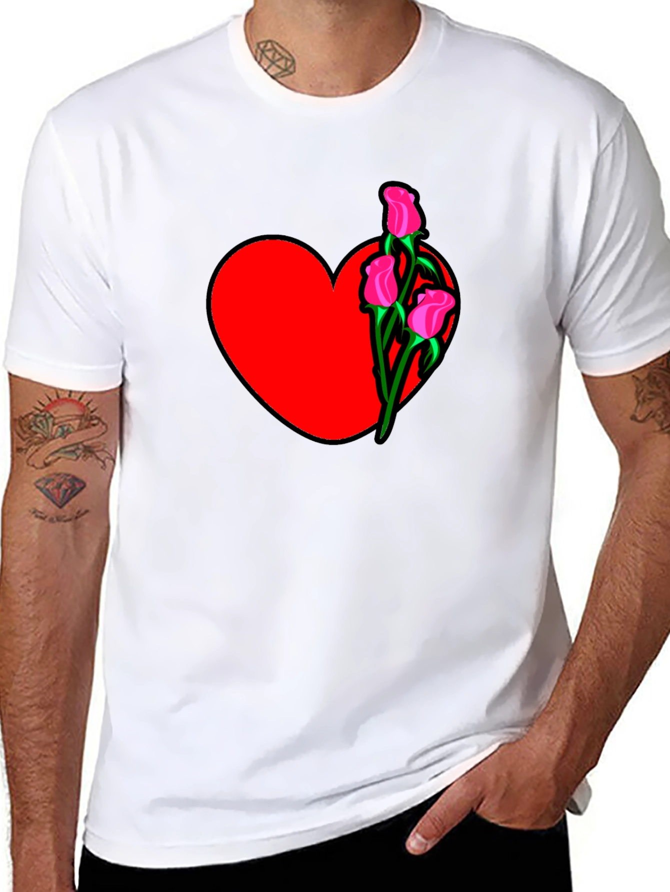 Heart and Roses Black T-Shirt
