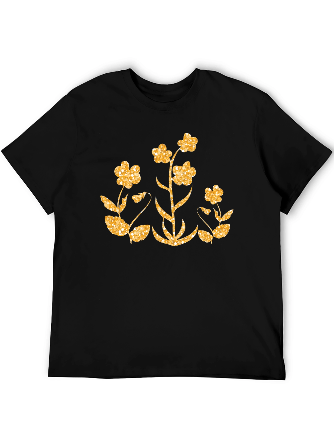 Floral Glitter Graphic Black T-Shirt