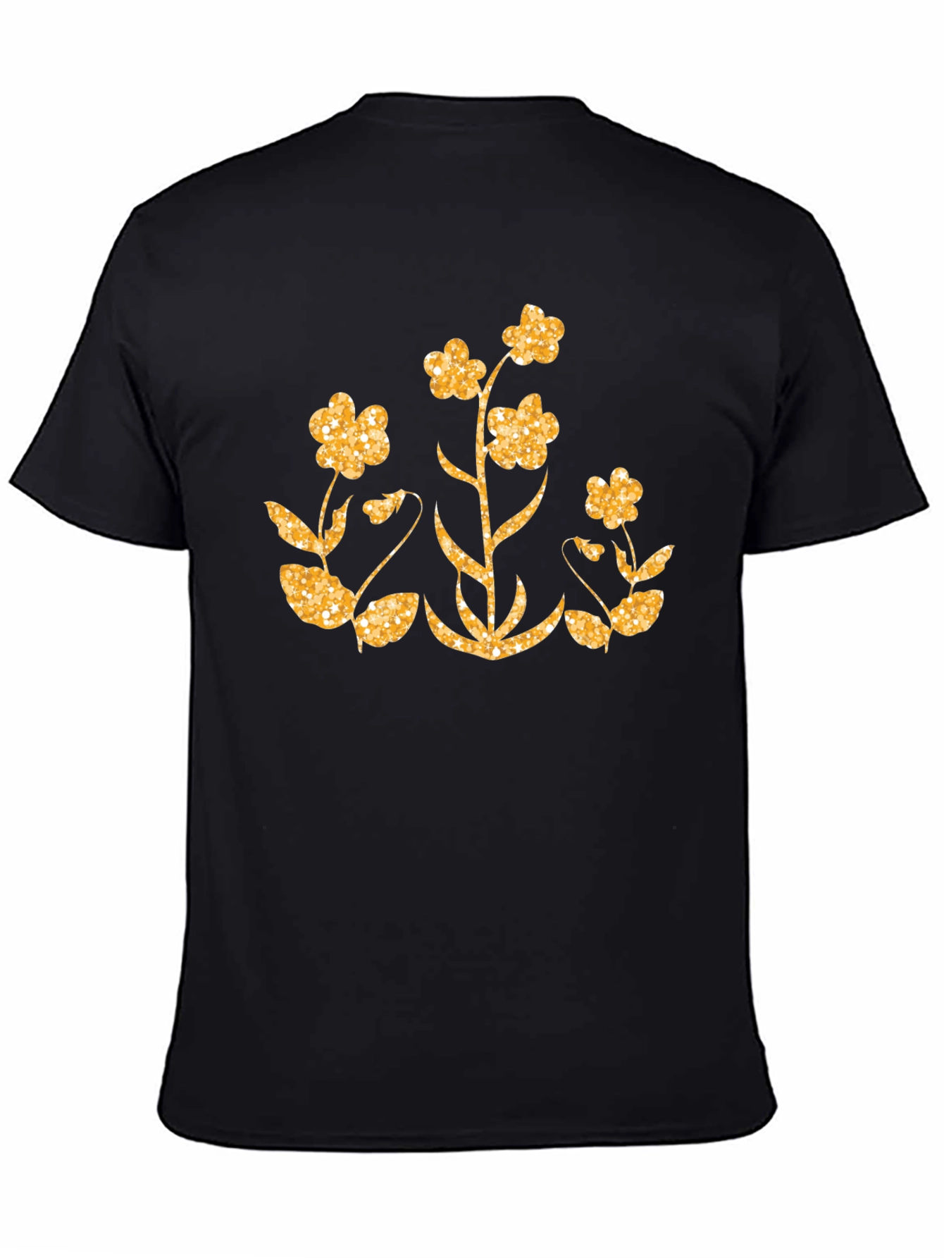 Floral Glitter Graphic Black T-Shirt