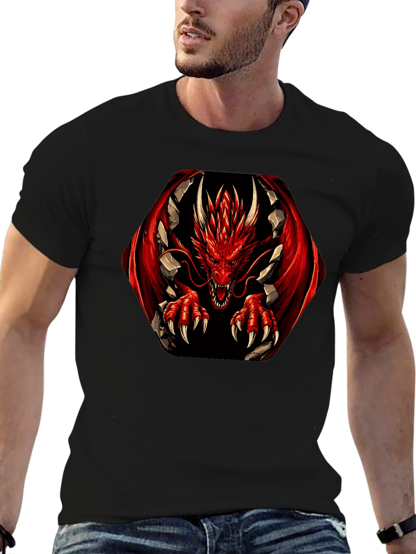 Red Dragon Graphic Tee - Mens Black T-Shirt