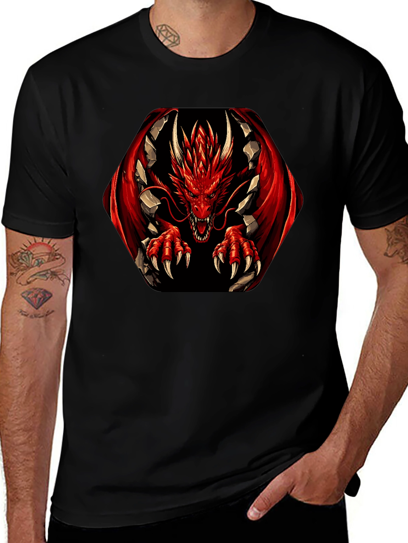 Red Dragon Graphic Tee - Mens Black T-Shirt