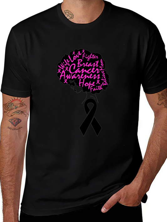 Breast Cancer Awareness Black T-Shirt - Hope Fighter Love