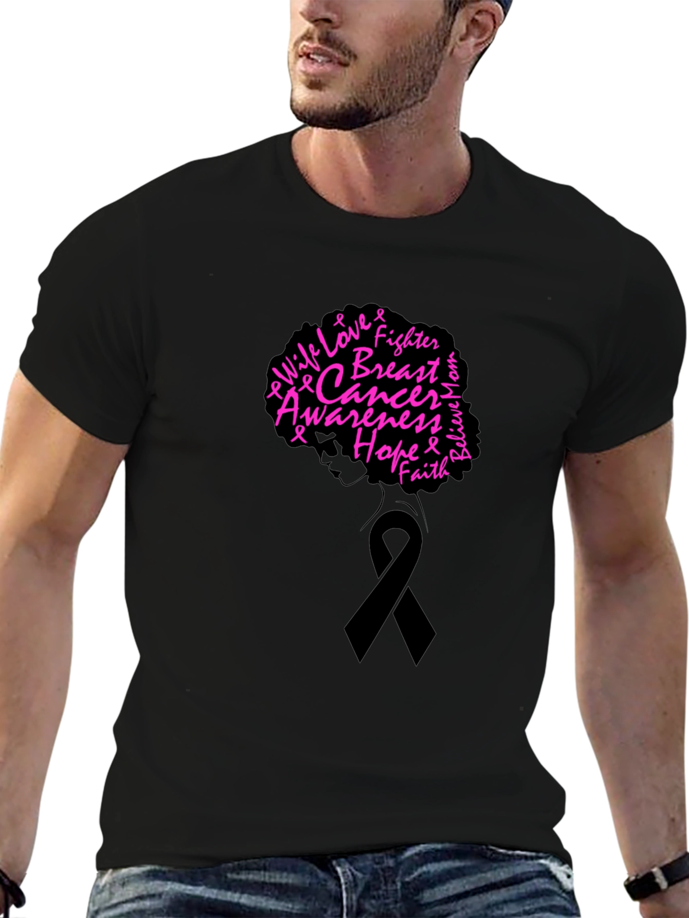 Breast Cancer Awareness Black T-Shirt - Hope Fighter Love