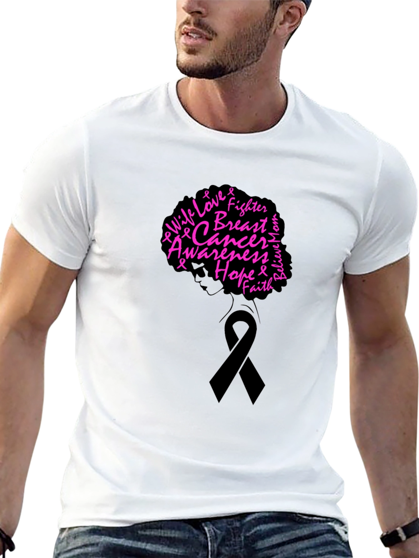 Breast Cancer Awareness Black T-Shirt - Hope Fighter Love