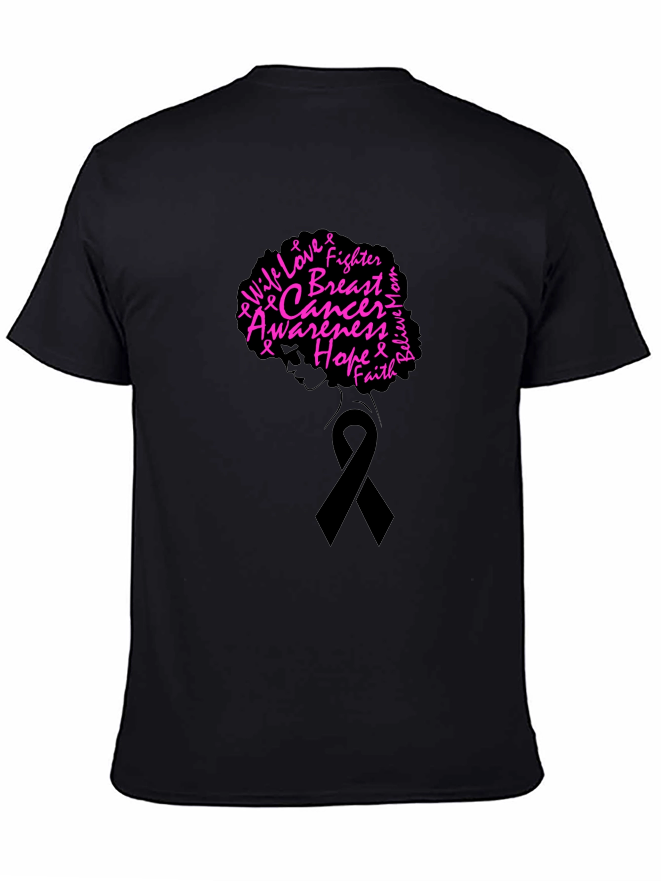 Breast Cancer Awareness Black T-Shirt - Hope Fighter Love