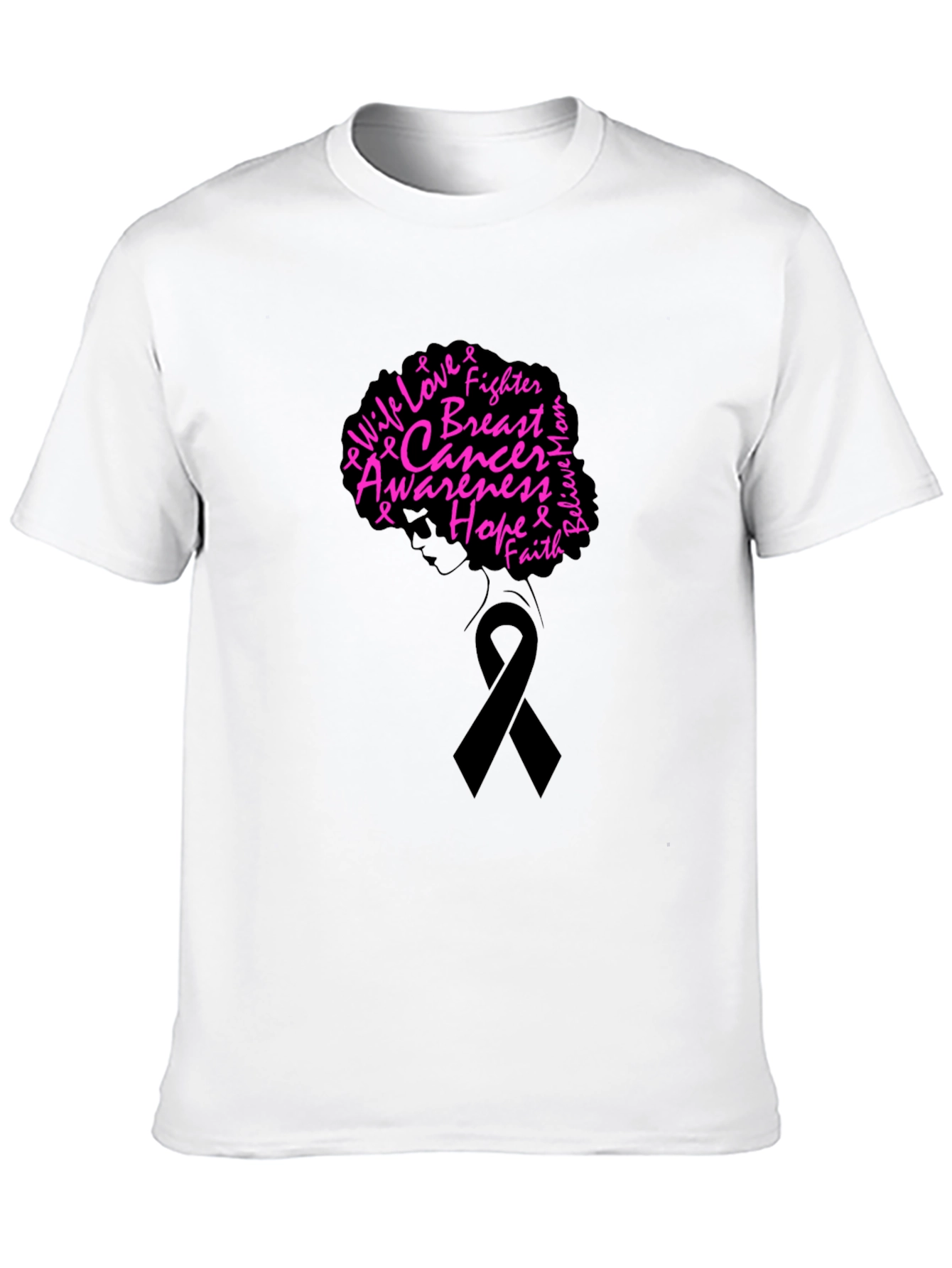 Breast Cancer Awareness Black T-Shirt - Hope Fighter Love