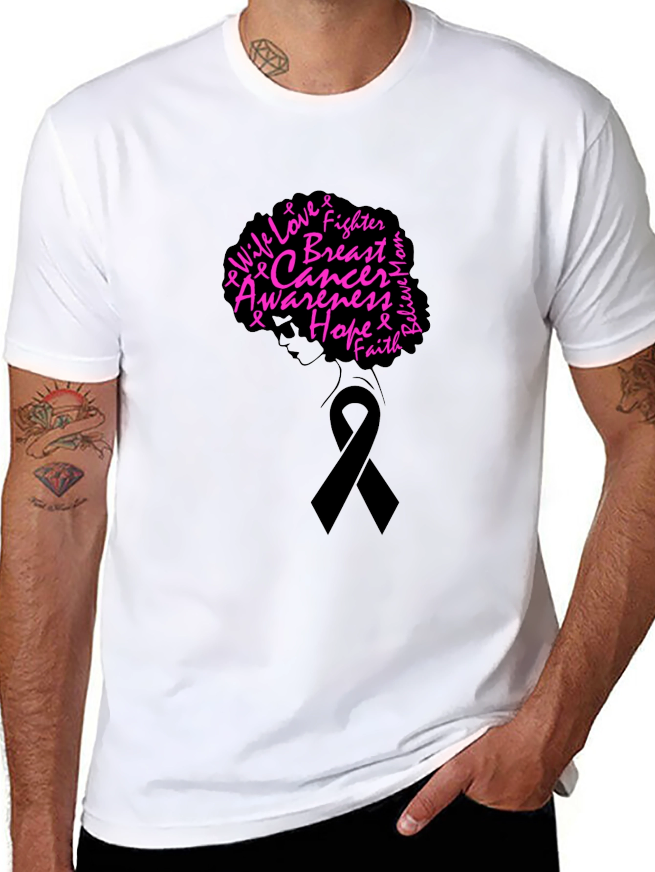 Breast Cancer Awareness Black T-Shirt - Hope Fighter Love