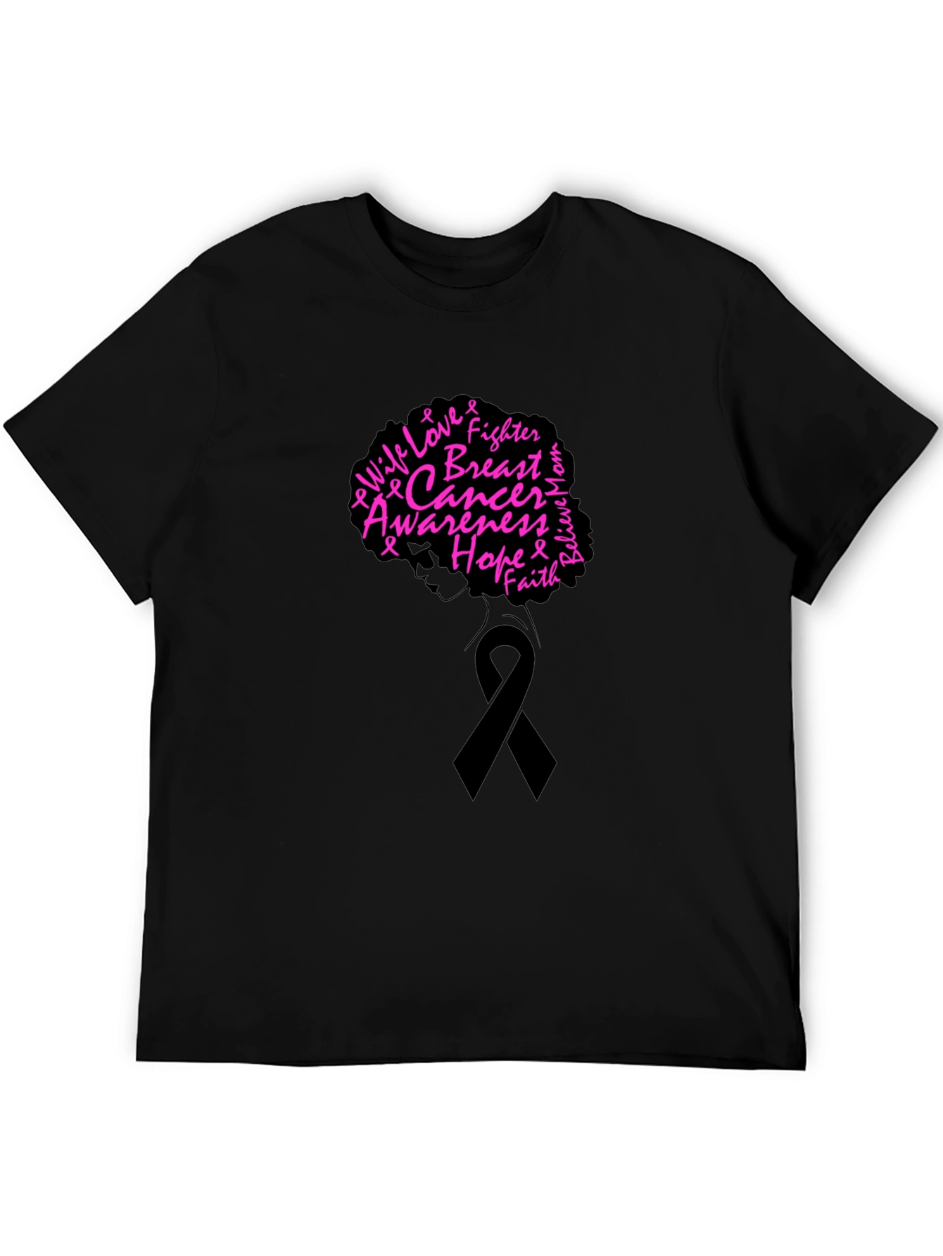 Breast Cancer Awareness Black T-Shirt - Hope Fighter Love