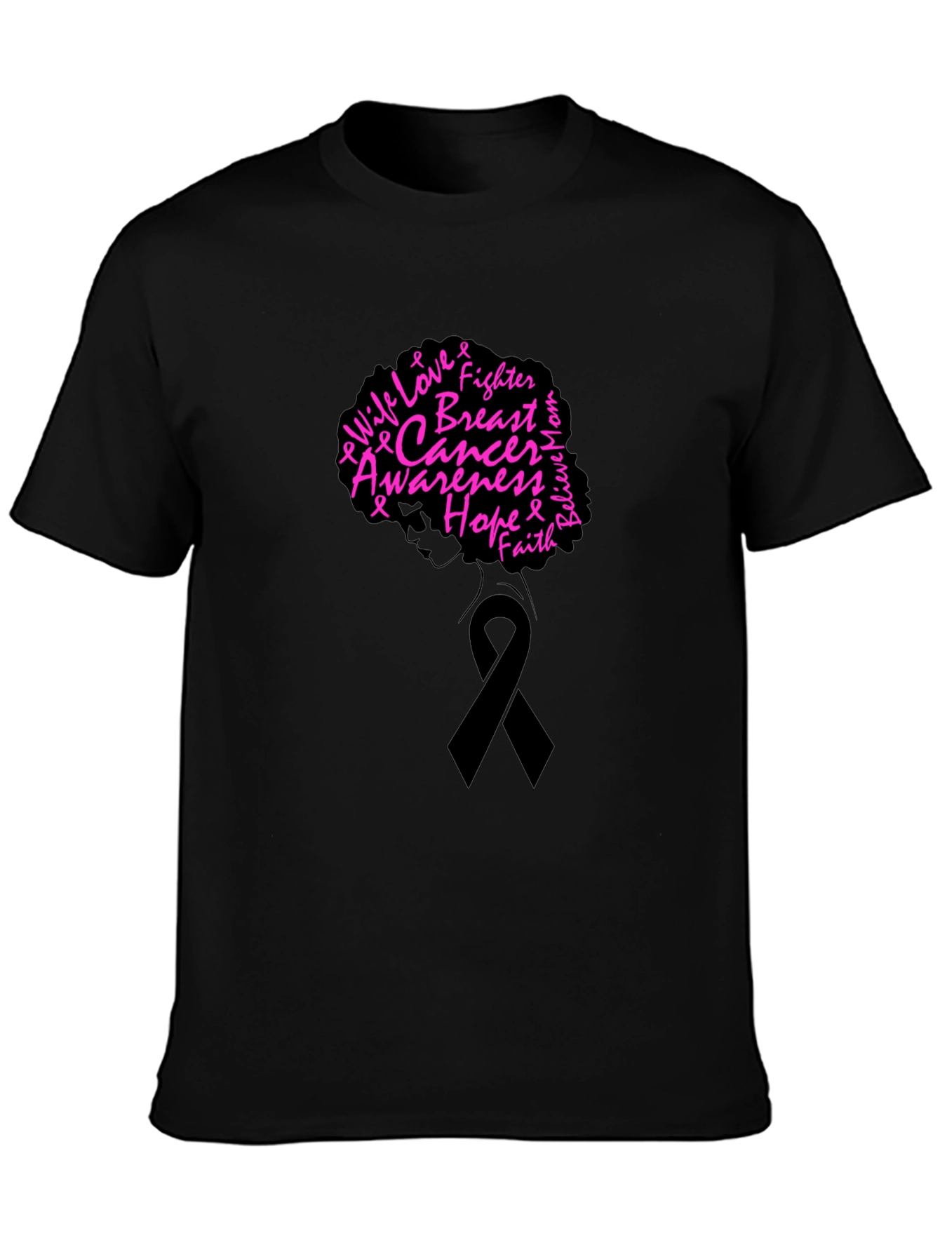 Breast Cancer Awareness Black T-Shirt - Hope Fighter Love