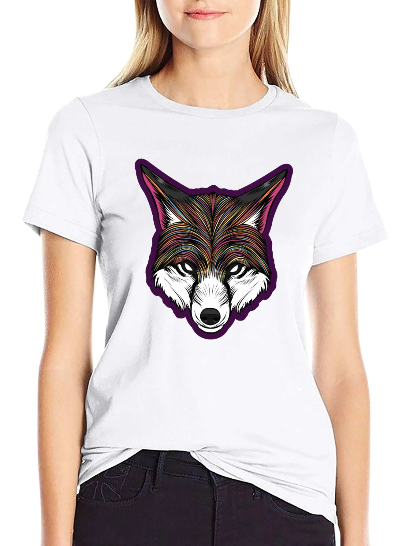 Stylish Fox Head Graphic Black T-Shirt