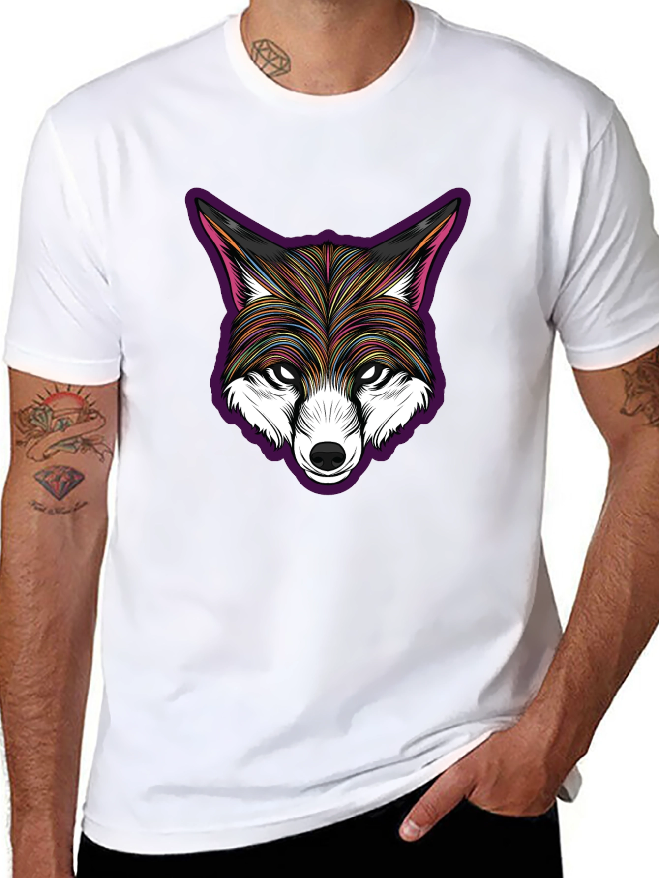 Stylish Fox Head Graphic Black T-Shirt