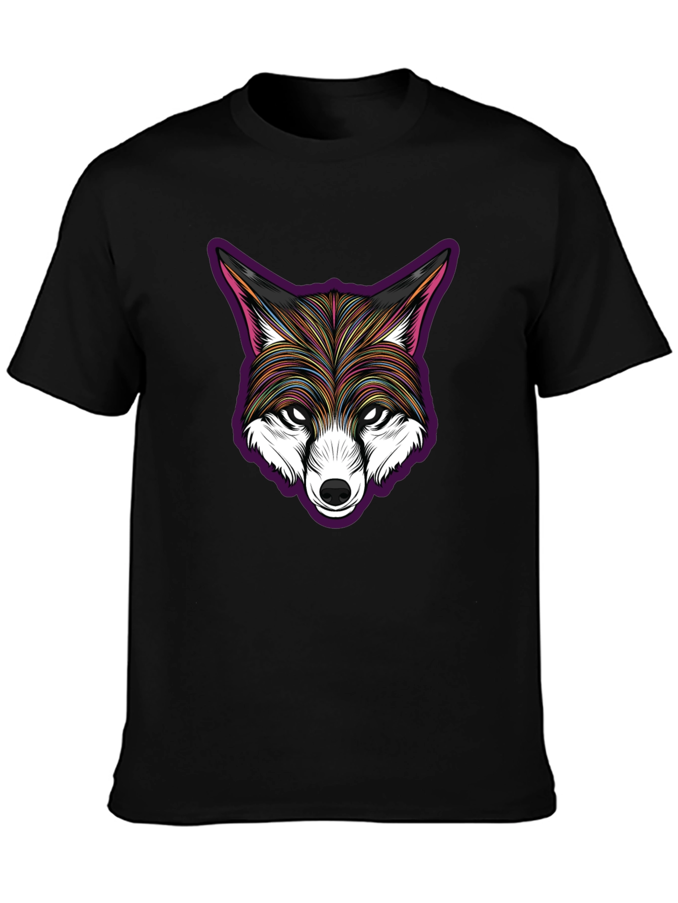 Stylish Fox Head Graphic Black T-Shirt