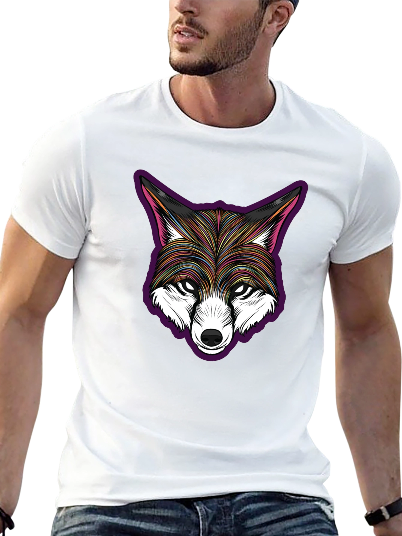 Stylish Fox Head Graphic Black T-Shirt
