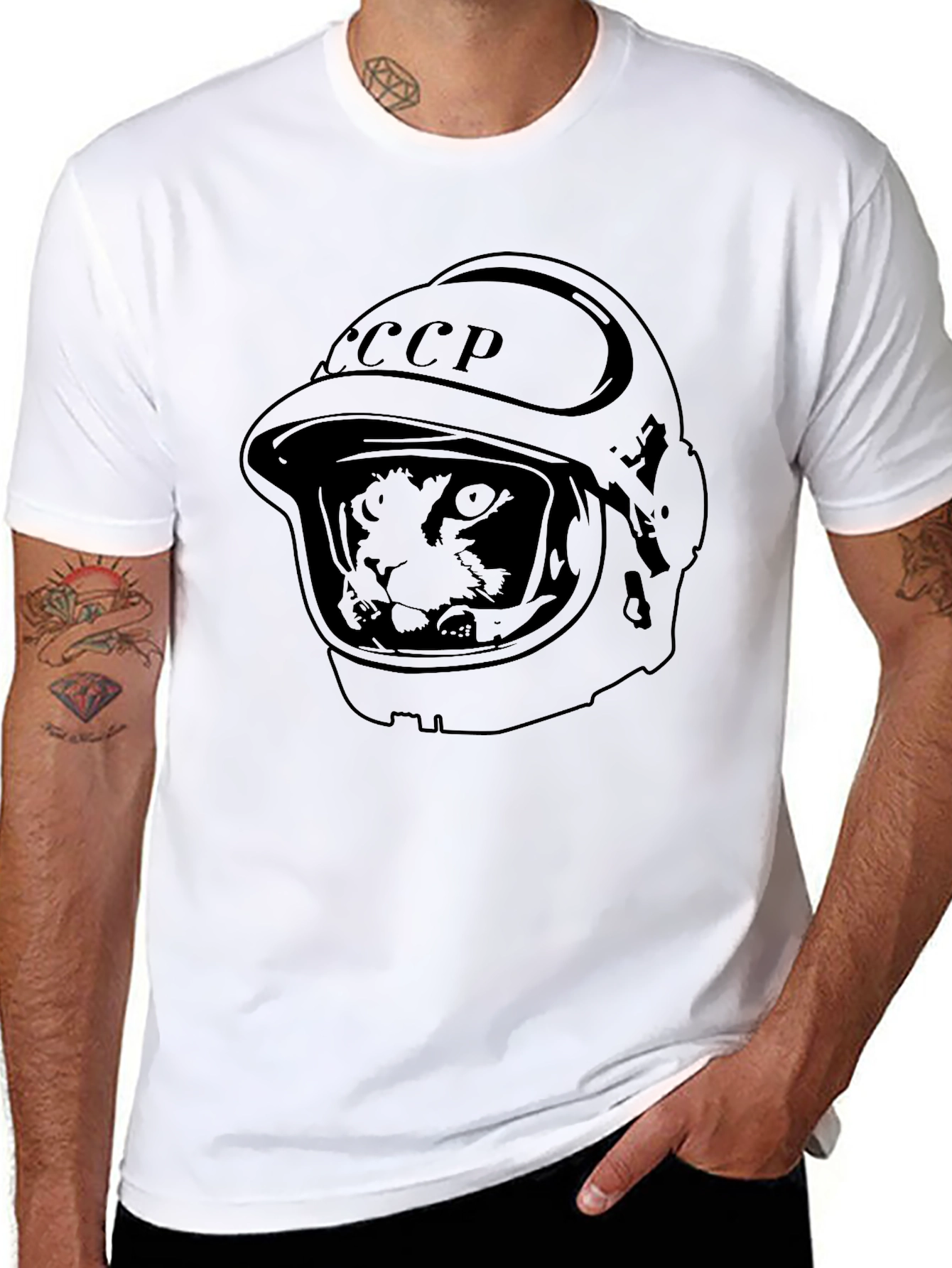 Cosmic Cat Astronaut T-Shirt - USSR Space Design