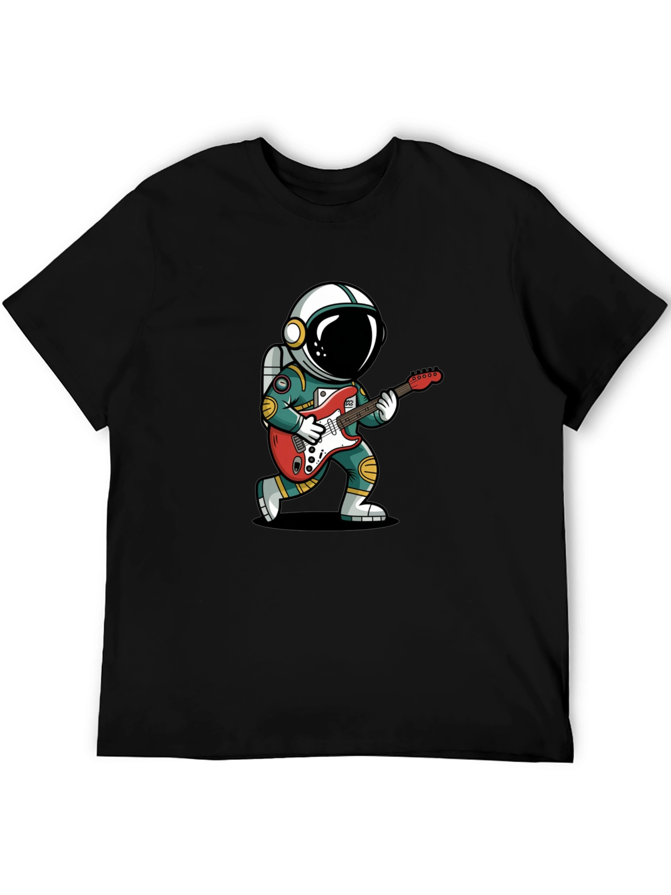 Astronaut Guitarist Graphic Tee - Black Cotton T-Shirt