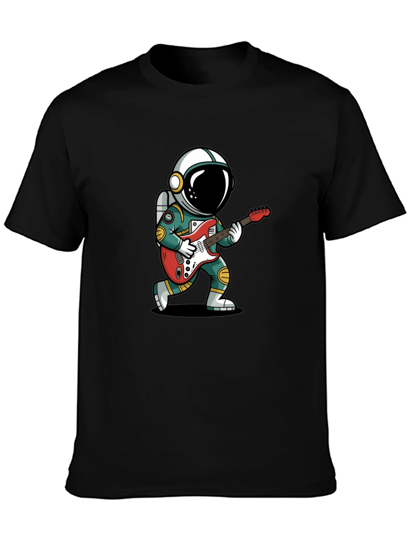 Astronaut Guitarist Graphic Tee - Black Cotton T-Shirt