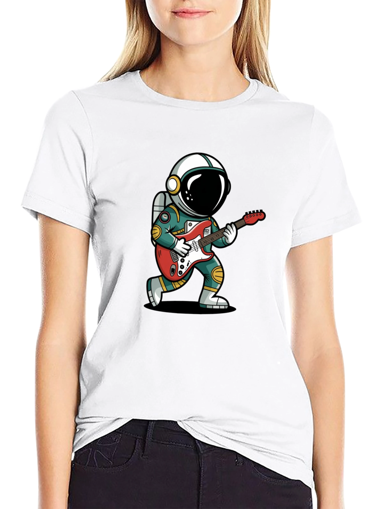 Astronaut Guitarist Graphic Tee - Black Cotton T-Shirt
