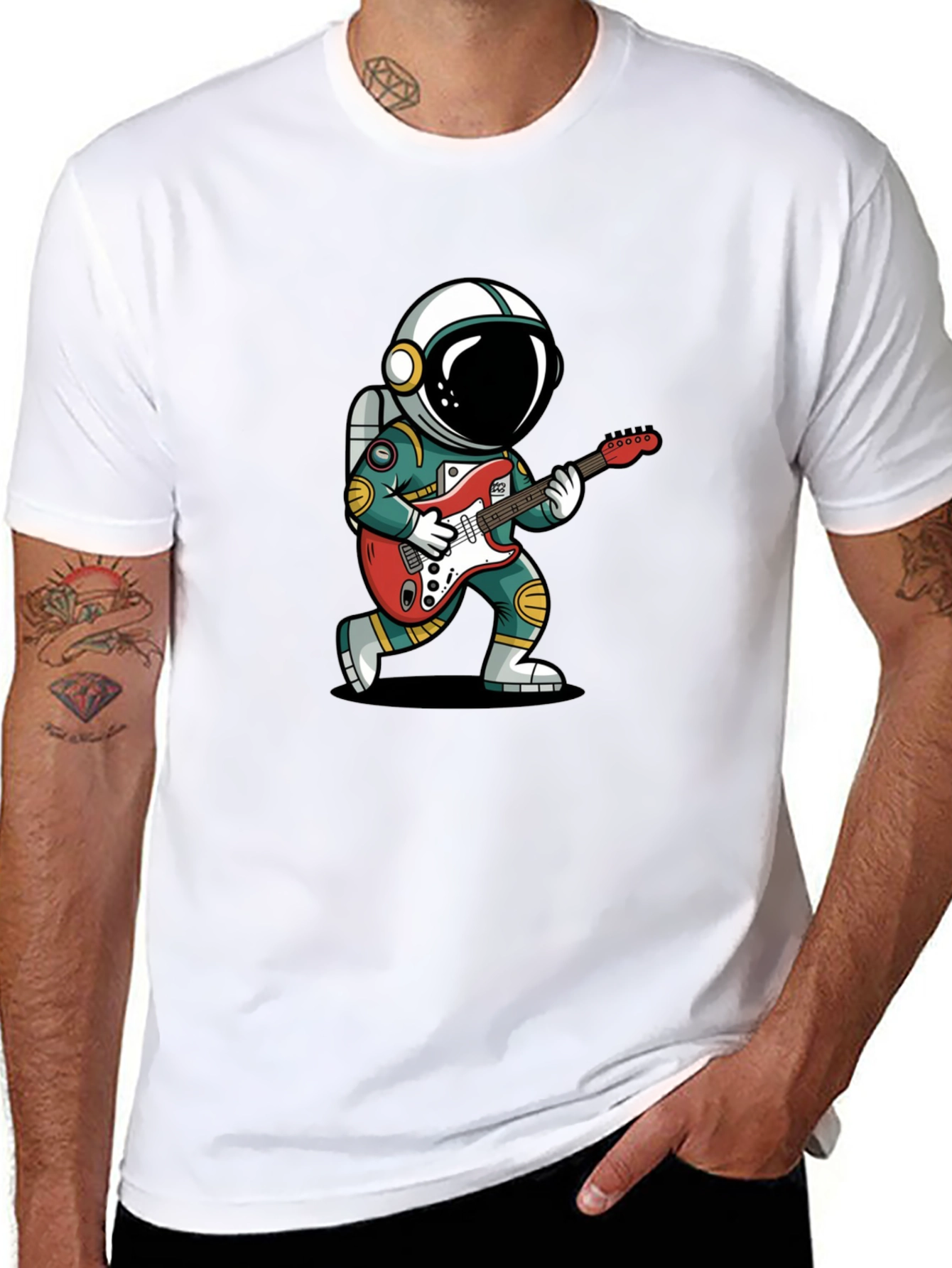 Astronaut Guitarist Graphic Tee - Black Cotton T-Shirt