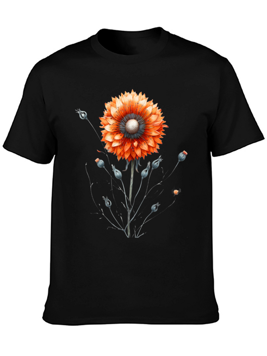Floral Graphic Tee - Orange Bloom on Black