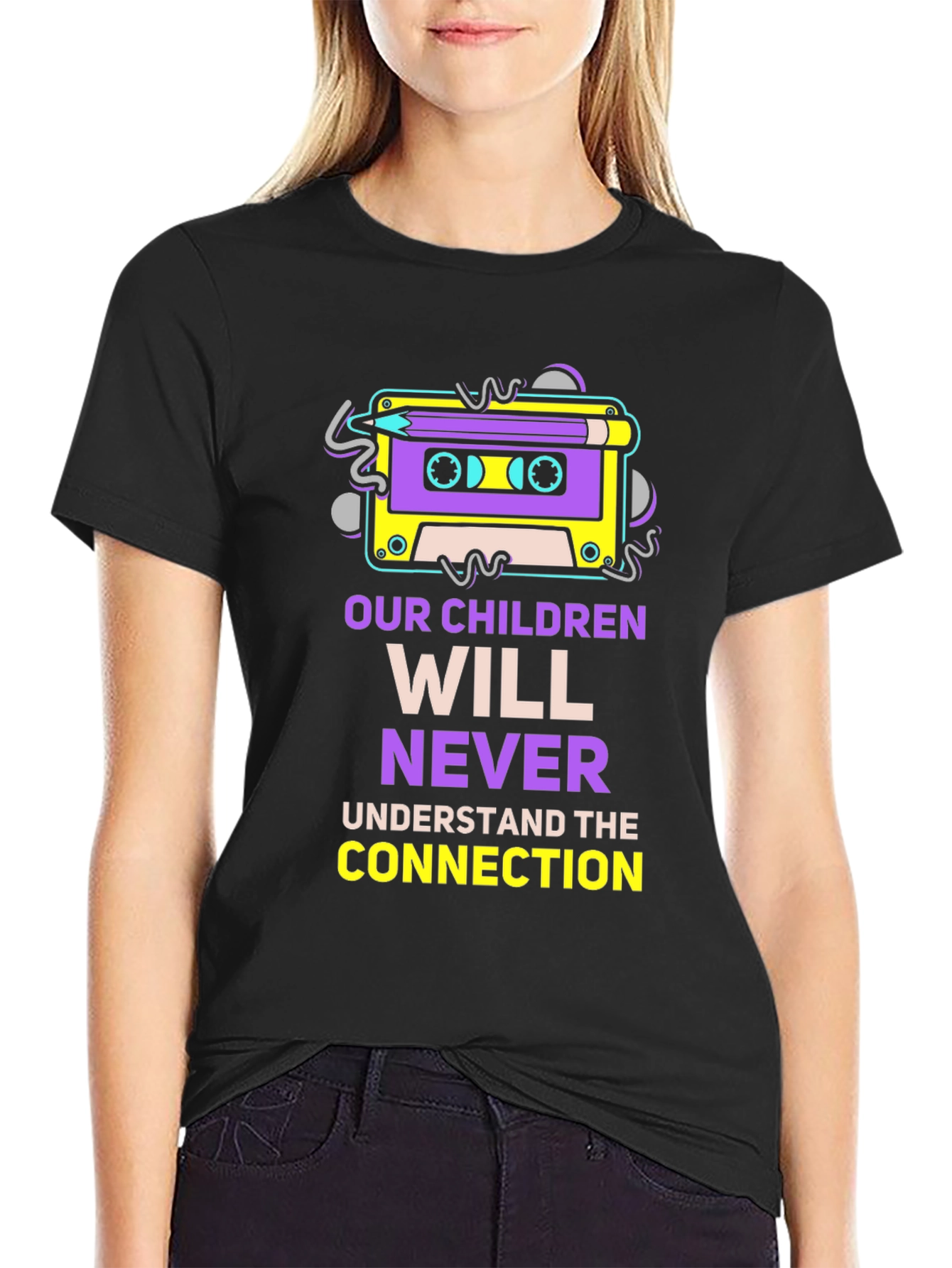 Retro Cassette Tape & Pencil Graphic T-Shirt