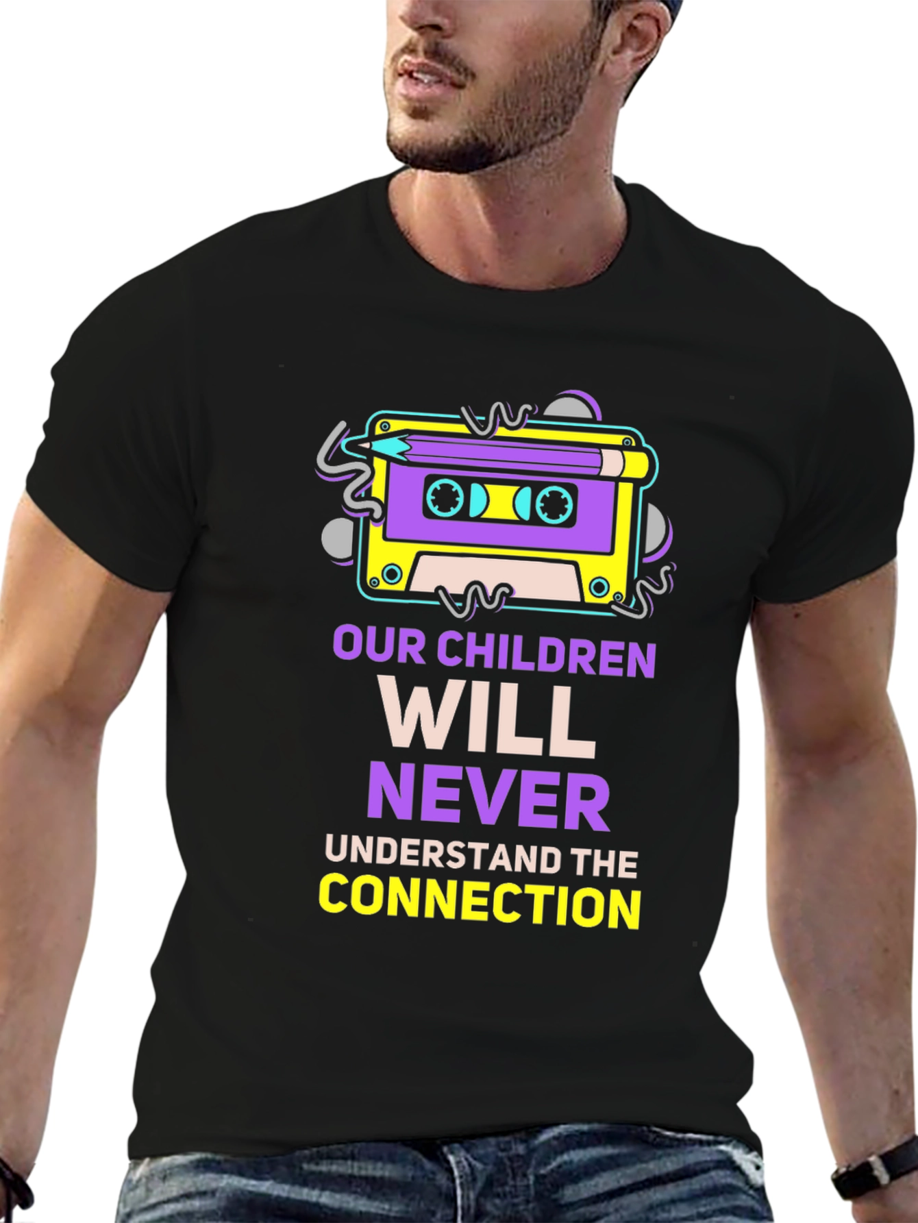 Retro Cassette Tape & Pencil Graphic T-Shirt