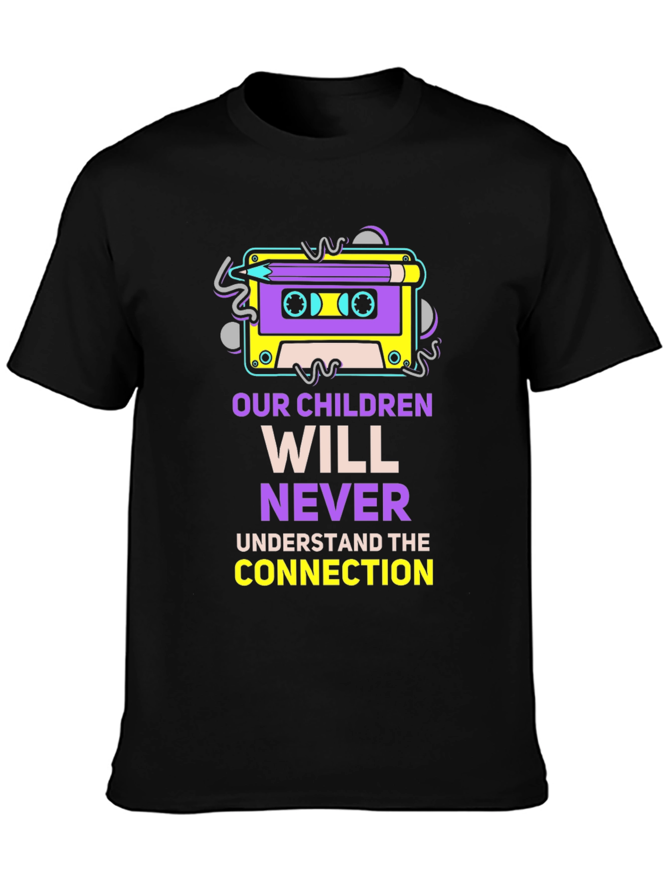 Retro Cassette Tape & Pencil Graphic T-Shirt