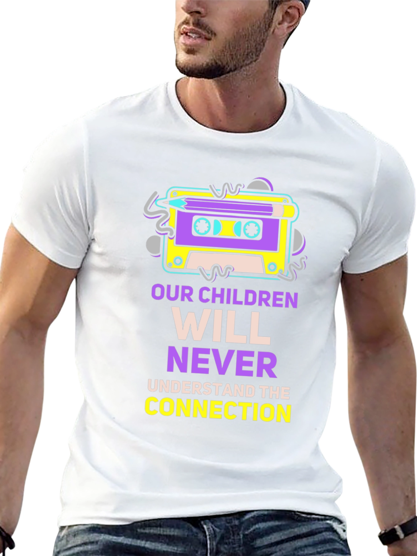 Retro Cassette Tape & Pencil Graphic T-Shirt