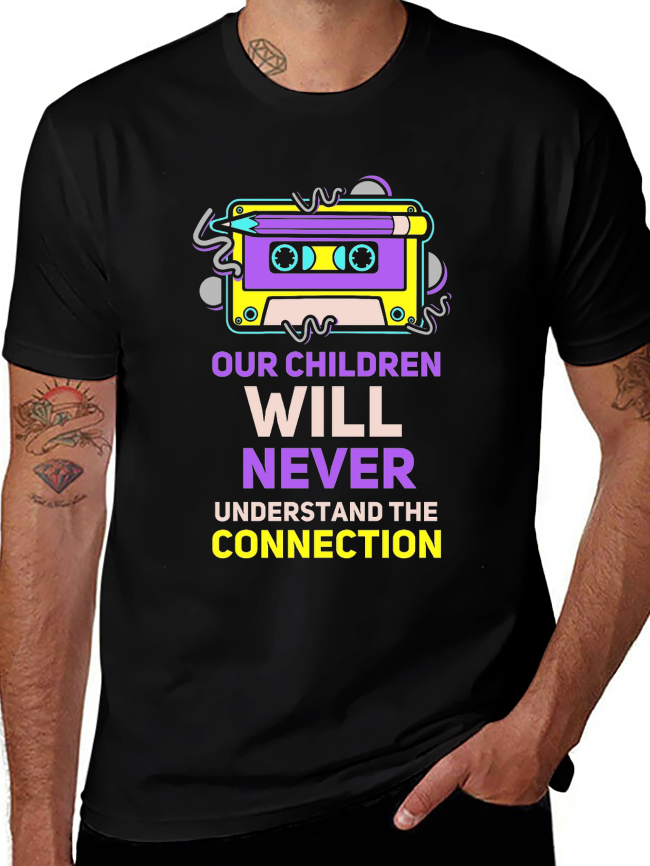 Retro Cassette Tape & Pencil Graphic T-Shirt