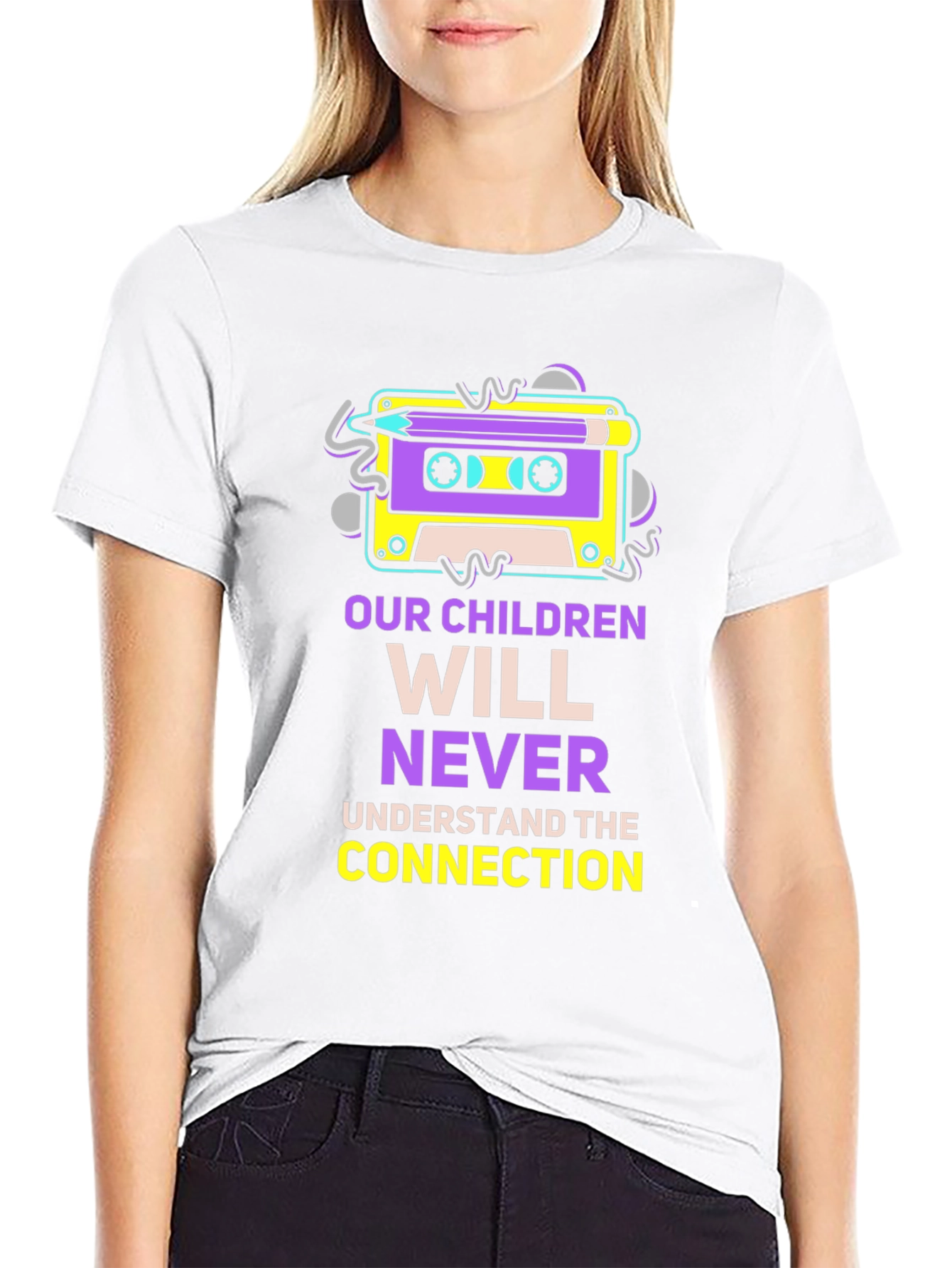 Retro Cassette Tape & Pencil Graphic T-Shirt