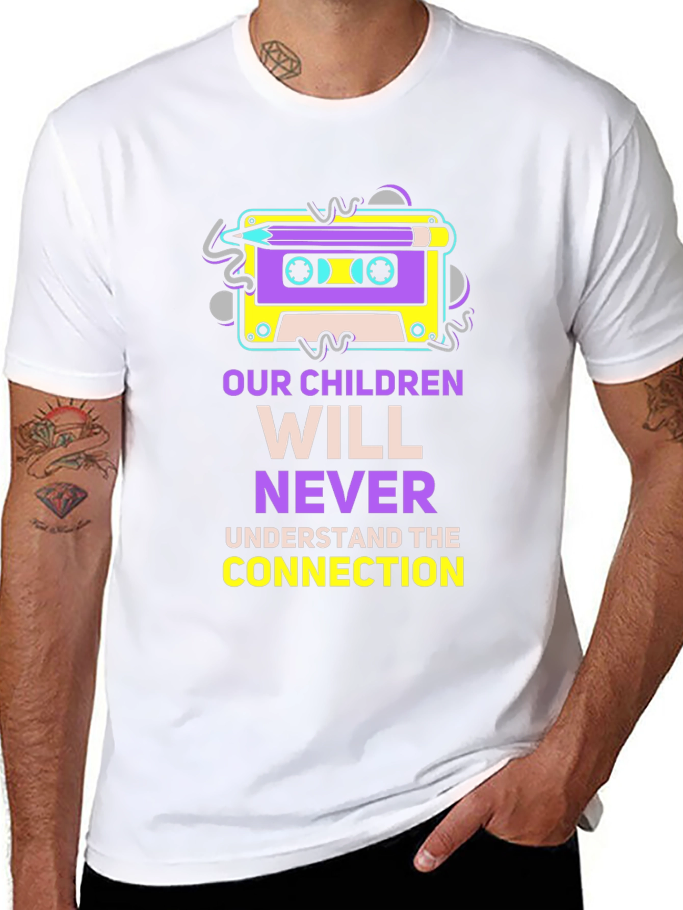 Retro Cassette Tape & Pencil Graphic T-Shirt