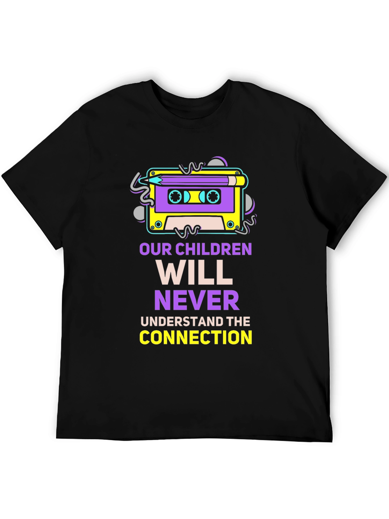 Retro Cassette Tape & Pencil Graphic T-Shirt